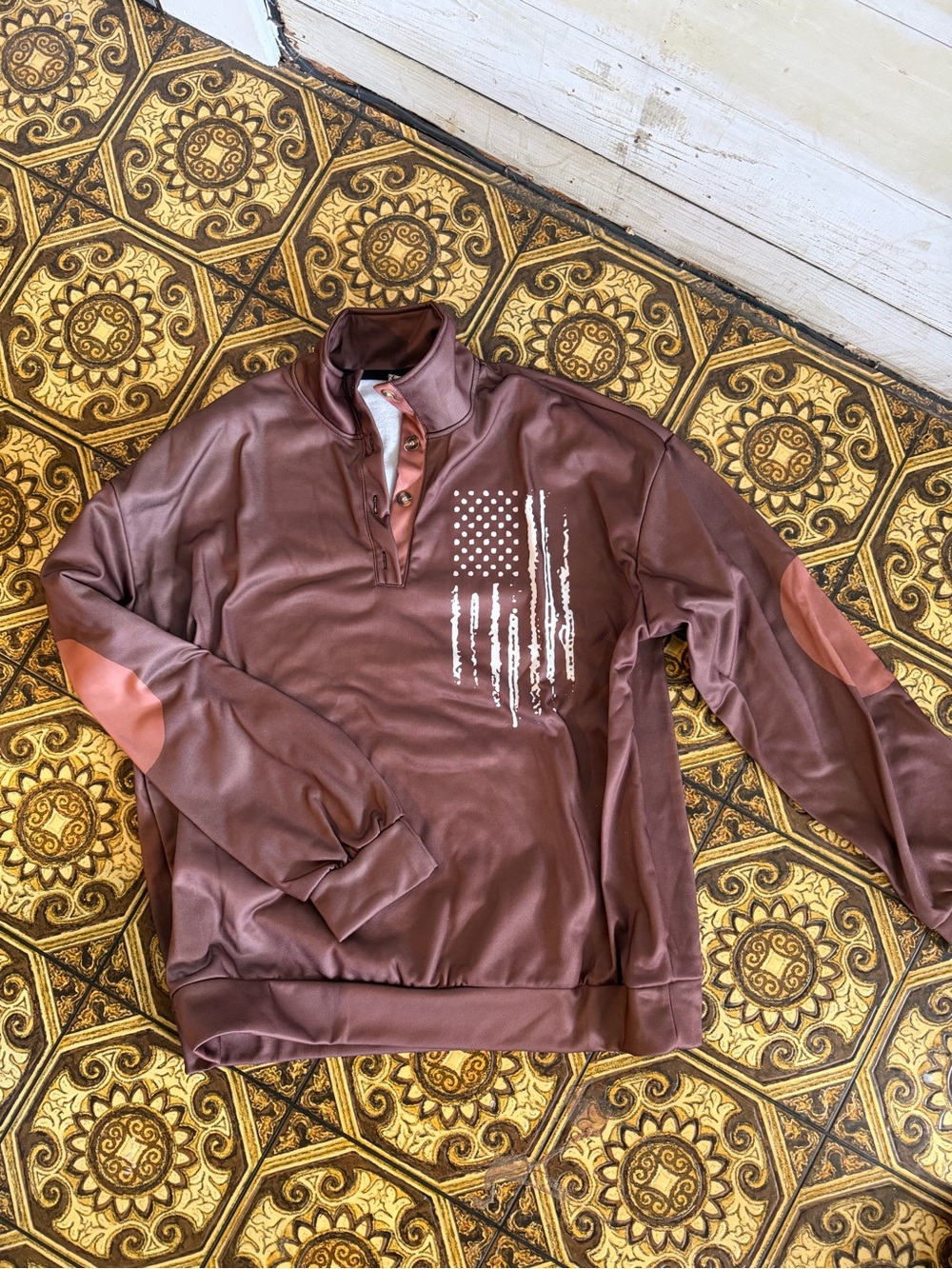 Men's Maroon Quarter-Zip Pullover with Flag Graphic